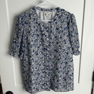 J. Crew Navy and White Floral Blouse